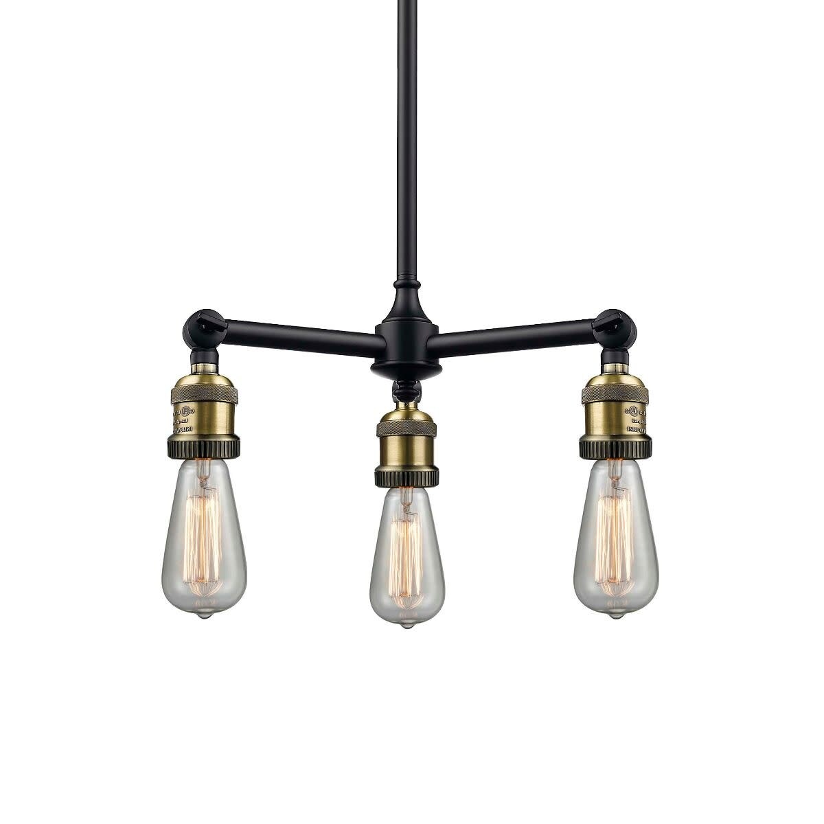 Innovations Lighting 207NH Bare Bulb  Bare Bulb 3 Light 15" Wide Chandelier with Hang Straight Swivel (Black / Antique Brass) - Chandeliers For Bedrooms by Overstock.com