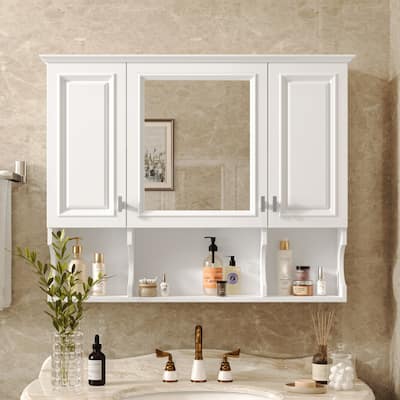 35'' x 28.7'' Wall Mounted Bathroom Medicine Cabinet with Mirror and Open Shelves