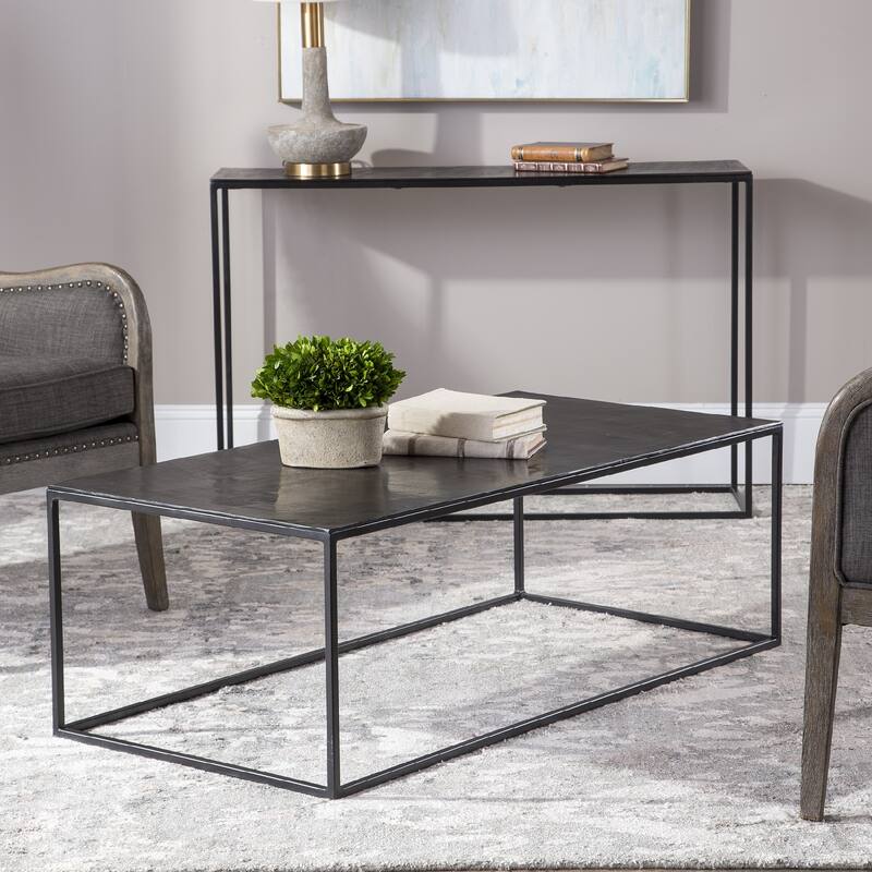 48" bronzed black rectangular industrial style coffee table