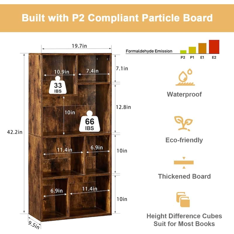 VECELO Modern Irregular Shape Tall Bookshelf Multi-Purpose Waterproof Vertical Horizontal Storage for Bedroom Living Room
