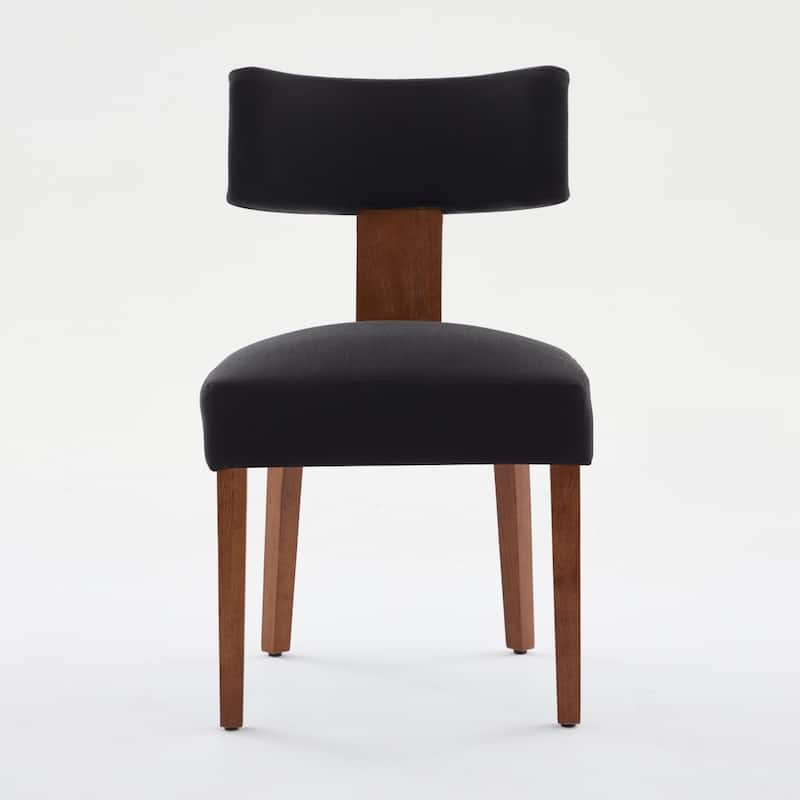 Set of 2 Upholstered Dining Chairs with Curved Backrest, Wooden Legs