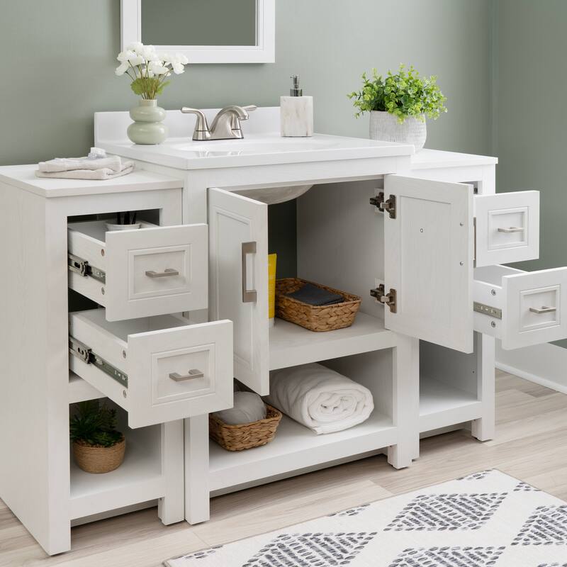 Linon Blakely Vanity with Mirror and Dual 12-inch Side Cabinets
