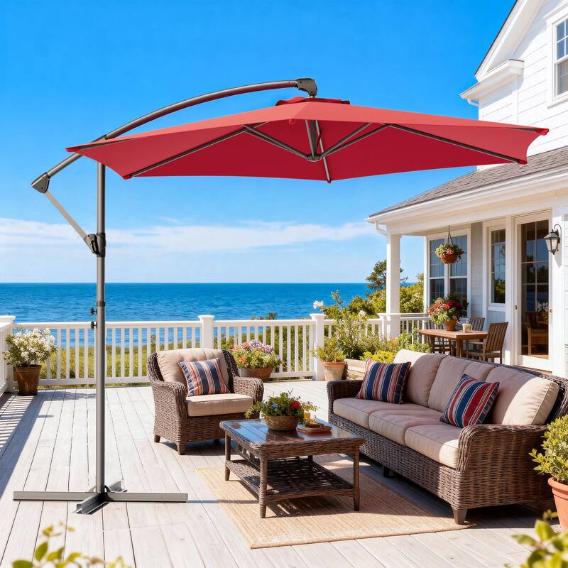 Outdoor 10FT Patio Offset umbrella for Garden - Red