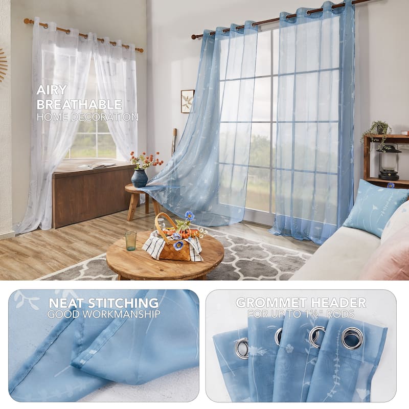 Deconovo Floral Pattern Light-filtering Sheer Curtains 2 Panels - W52 x L84