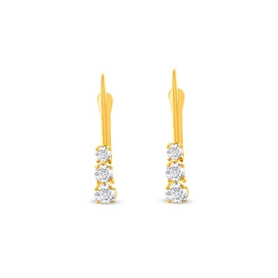 1/4Ct TW Three Stone Diamond Leverback Hoops Women's Earrings Gold 1/2" Tall