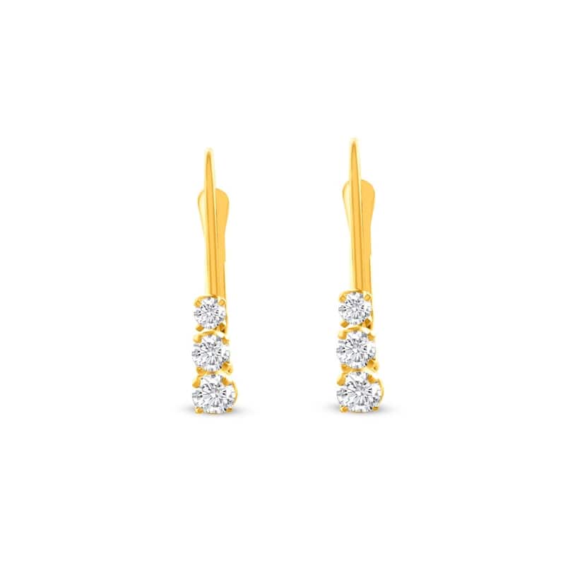 Bliss Diamond 1/4Ct TW Three Stone Diamond Leverback Hoops Women's Earrings Gold 1/2" Tall - Yellow