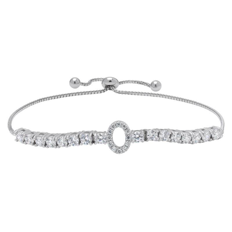 Victoria Townsend .925 Sterling Silver Cubic Zirconia Initial Adjustable Bracelet - O