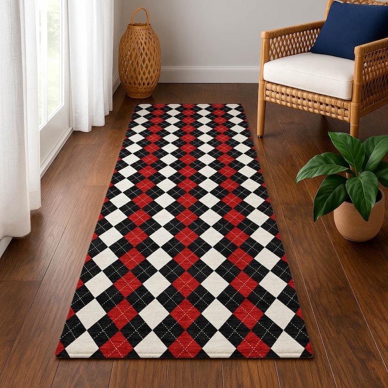Premium Washable Super Soft Argyle Mayfield Rug - Black - 2'3" x 7'6"