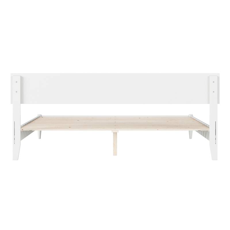 Modern Platform Bed - Solid Wood Low Profile Bed Frame - King Size Bed with USB Ports