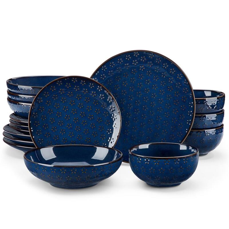 MALACASA LYDIA Embossed Stoneware 16-Piece Dinnerware Set