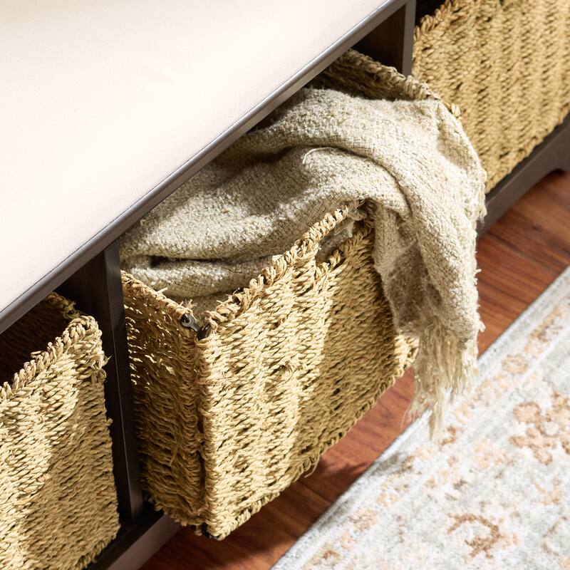 SAFAVIEH Eola Grey/ White Storage Bench - 47" x 16.1" x 19.9" - 47"W x 16"D x 20"H