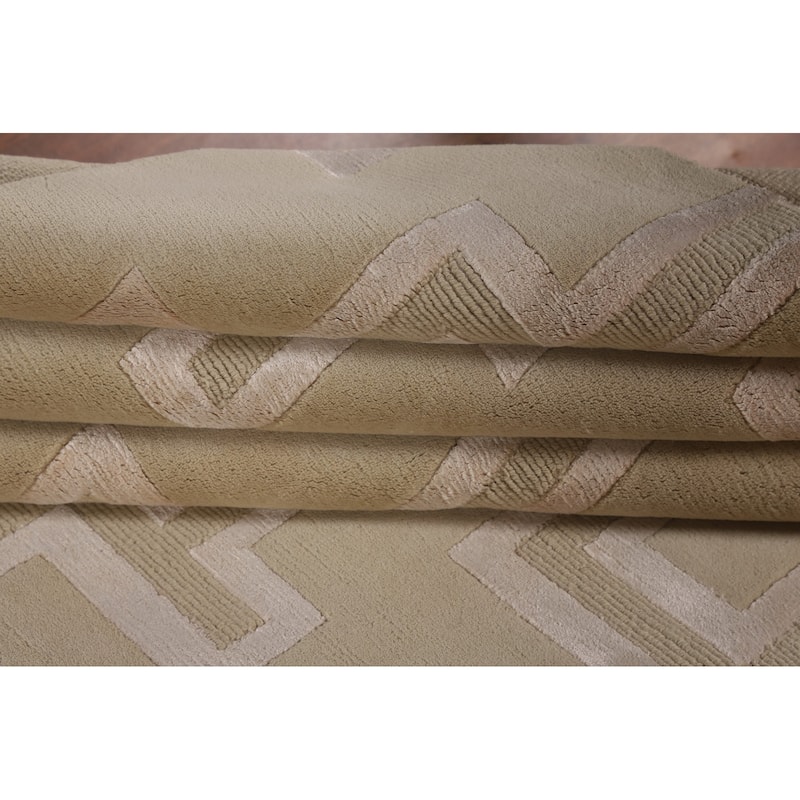 Geometric Nepalese Oriental Area Rug Handmade Wool Carpet Beige - 8'1" x 9'11"