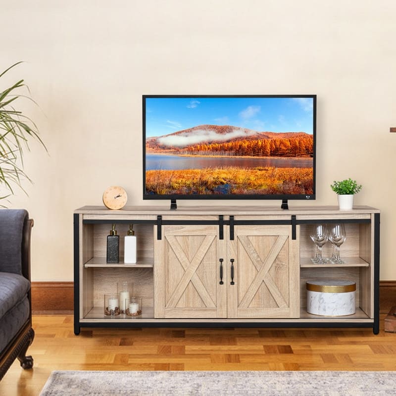 Sliding Barn Doors TV Stand for 58-Inch TV Console Cabinet - n/a