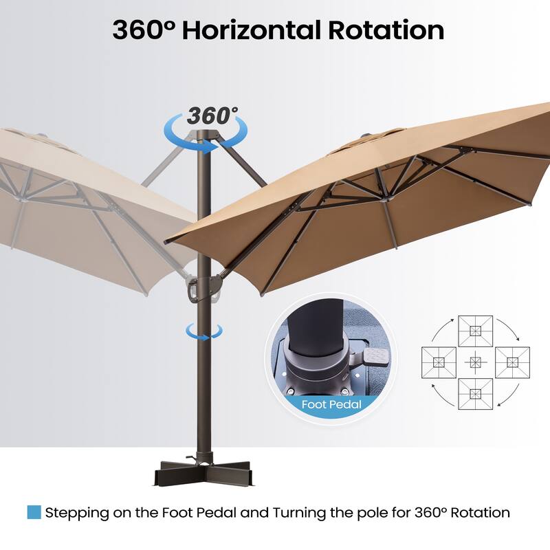 13 ft x 10 ft Outdoor Aluminum Patio Cantilever Offset Umbrella with Base