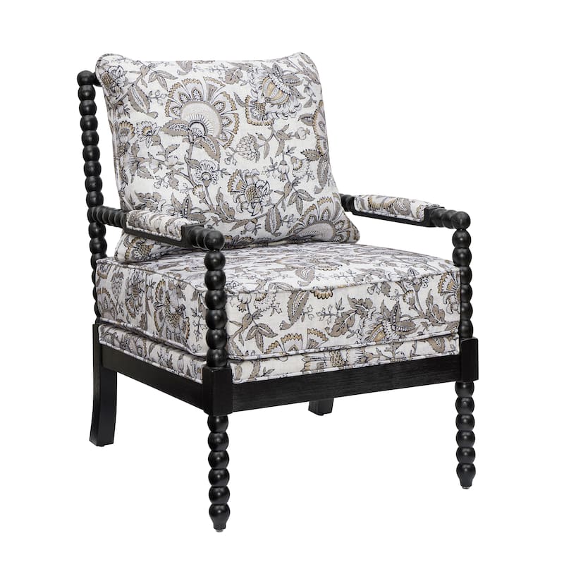 Roundhill Furniture Belvoir Upholstered Spool Accent Chair with Turned Wood Frame