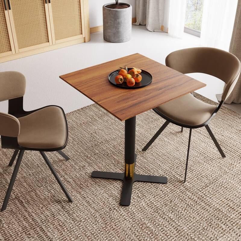 Vail Modern Square Solid Wood Top Dining Table with Accent Black and Gold Metal Cross Legs for Cafés, Home Kitchens, Patios