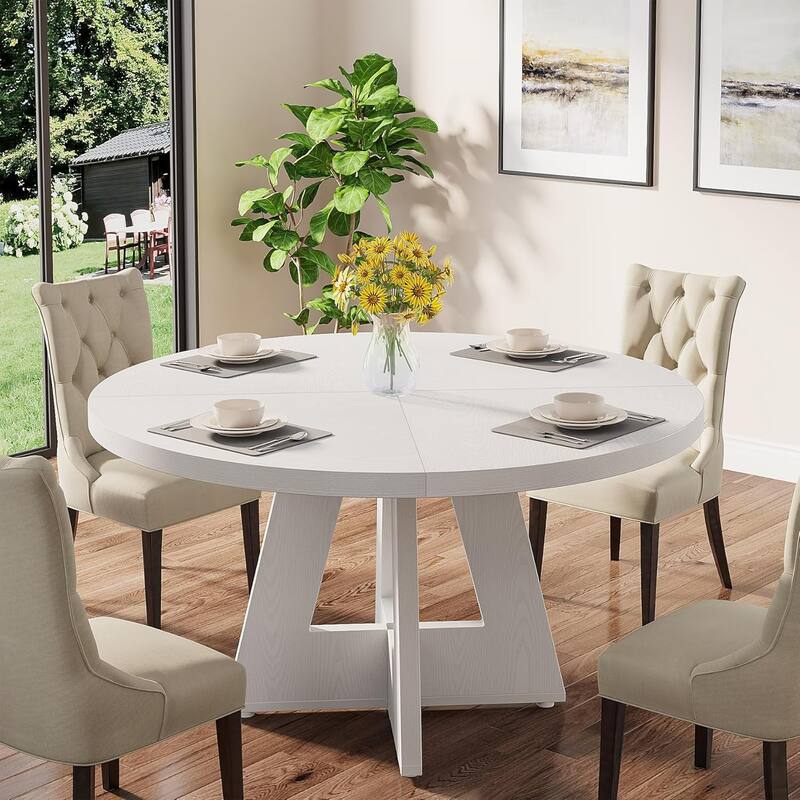 47" Round Dining Table, Wood Top Kitchen Table for Dining/Living Room