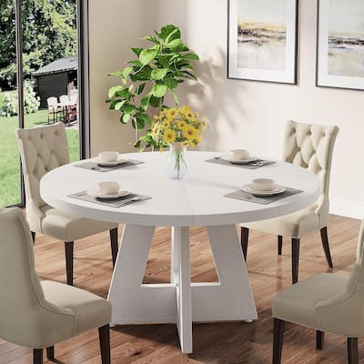 47" Round Farmhouse Dining Table - White Wood Kitchen Table for 4