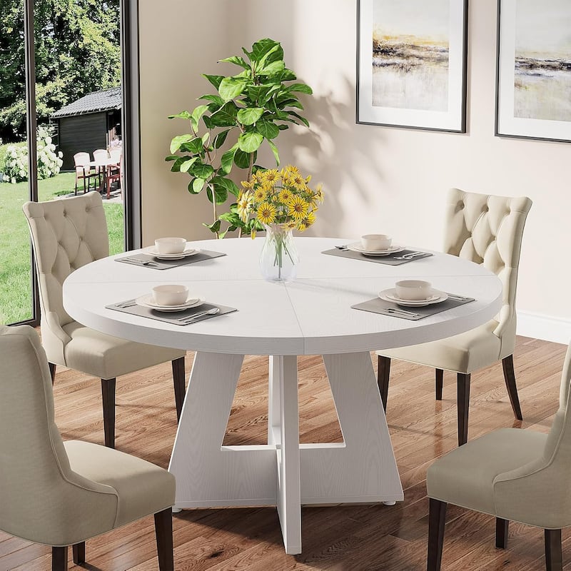 47" Round Wood Dining Table 4-Seater Farmhouse with Wooden Tabletop Cross Base for Dining Room/Kitchen
