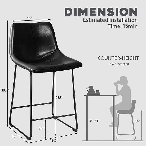 dimension image slide 17 of 19, Bossin 18/26/30 inch Bar Stools,Counter Height Bar Stools with Back Modern PU Leather Stools Dining Chair with Footrest