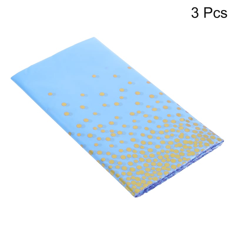 3Pcs Blue Disposable Plastic Tablecloth 54"x108" Gold Dots Table Cover