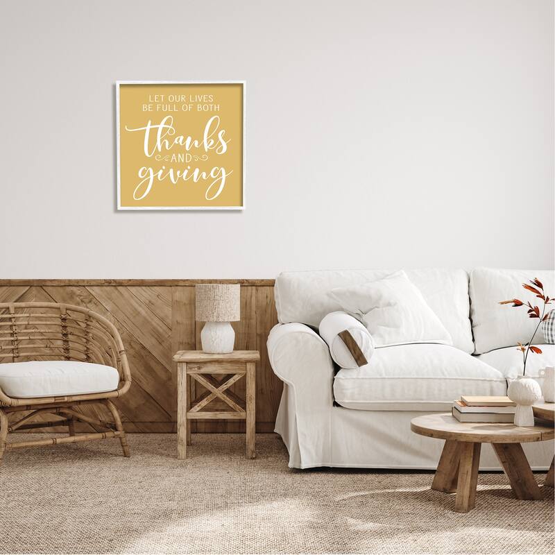 Stupell Uplifting Thanksgiving Calligraphy Phrase Warm Yellow Design Framed Wall Art, Design by Lettered and Lined