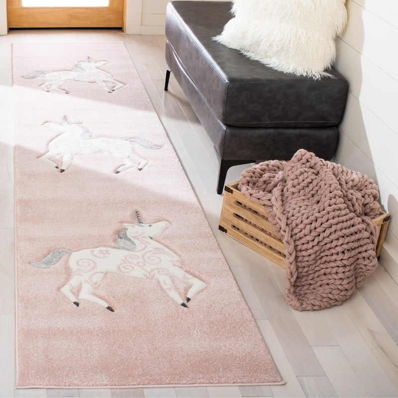 SAFAVIEH, Carousel Kids Mareke Unicorn Rug - 2'3" x 6' Runner - Pink/Ivory