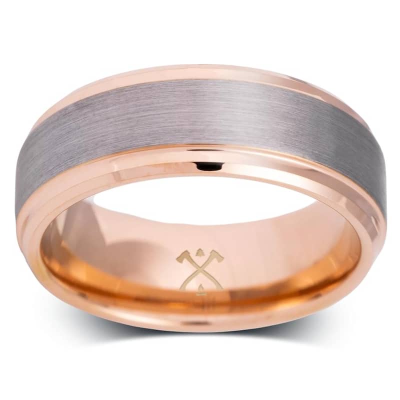 Manly Bands THE GENTLEMAN Tungsten Rose Gold Plated 8mm Satin Band