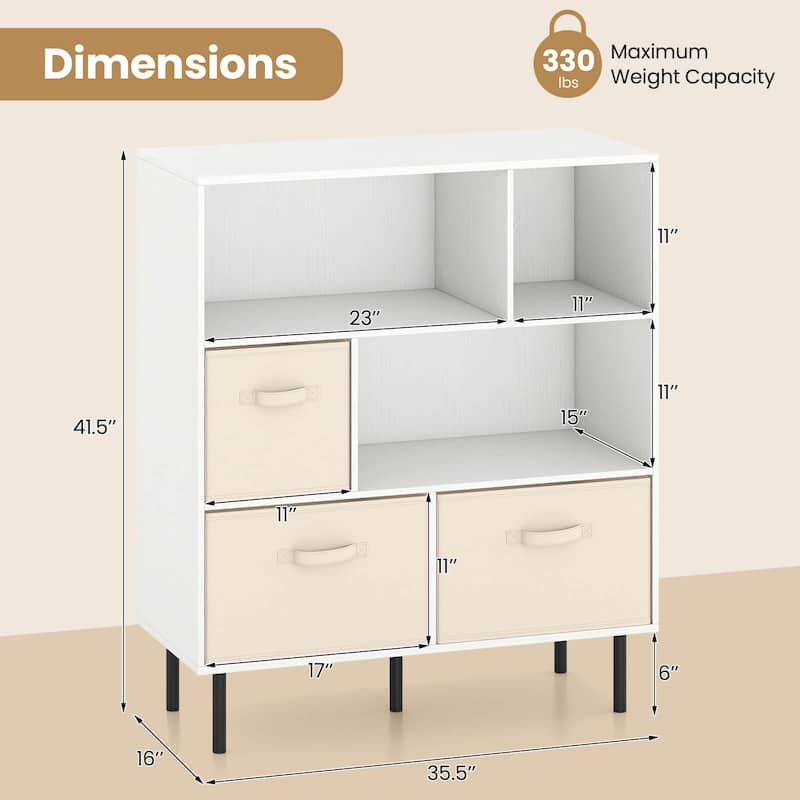 Costway 6-Cube Bookshelf with 3 Removable Folding Fabric Drawers Metal - See Details