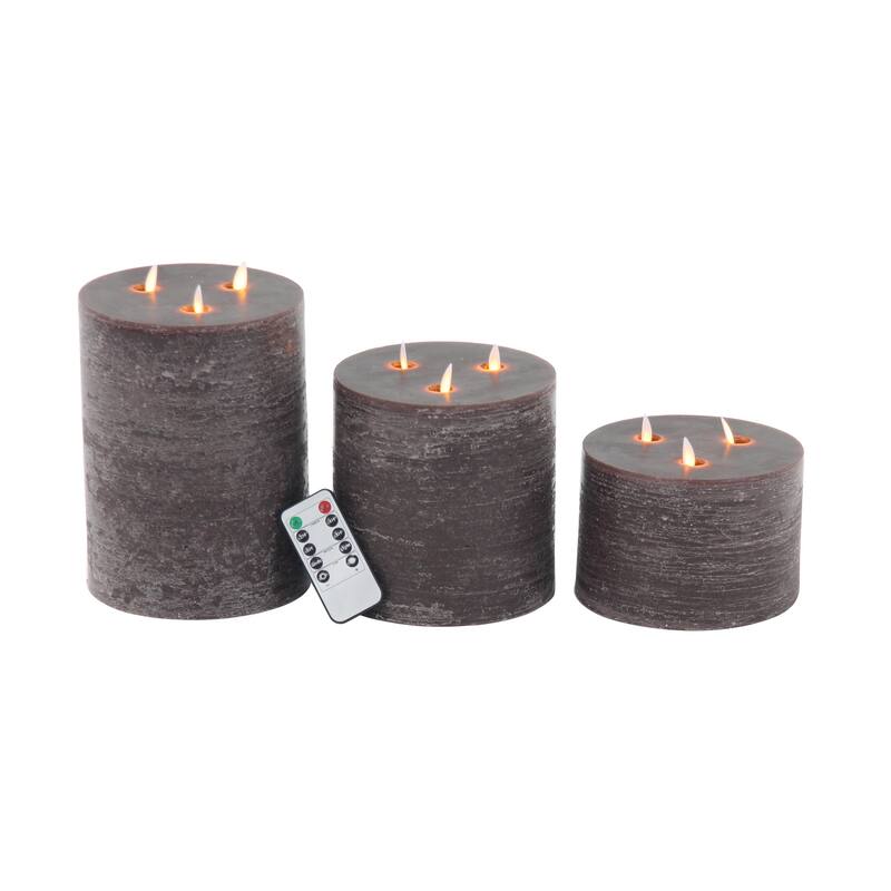Wax Flameless Candle with Remote Control - Set of 3 Brown - Roche River Decor - Brown
