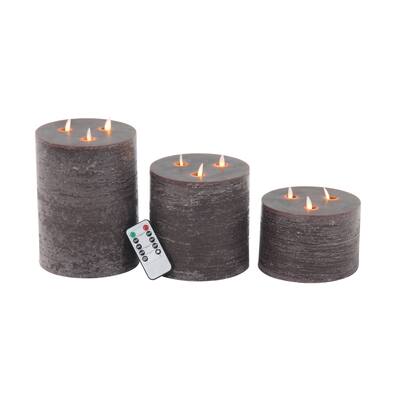 Wax Flameless Candle with Remote Control - Set of 3 Brown - Roche River Decor