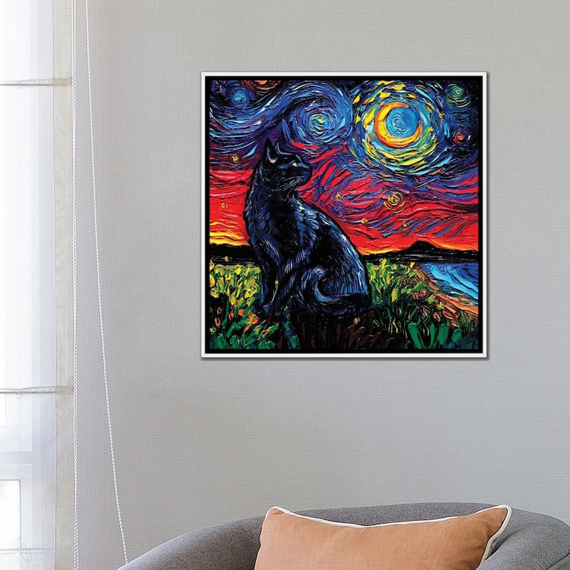 iCanvas "Black Cat Night II" by Aja Trier Framed Canvas Print