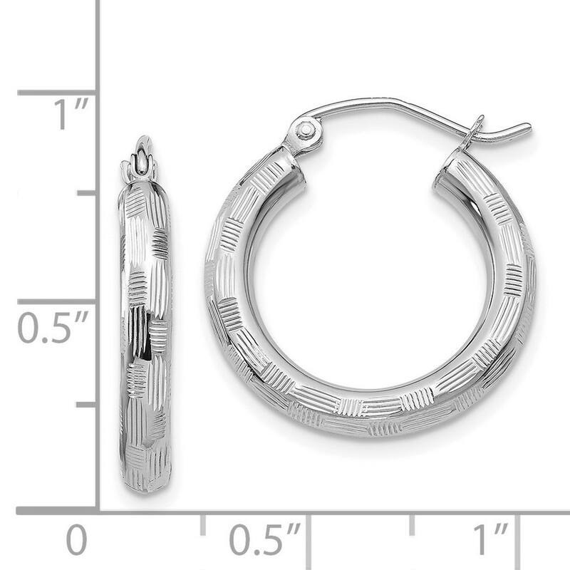 Curata 14k White Gold Textured Checkerboard 25x3mm Hoop Earrings