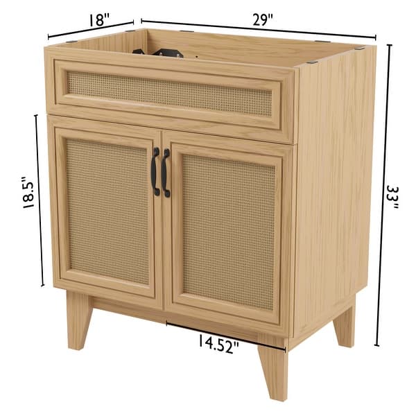 dimension image slide 0 of 4, Javer Bohemian Rattan Freestanding 2-Shelf Bath Vanity Cabinet Base Only (Sink Basin not Included)
