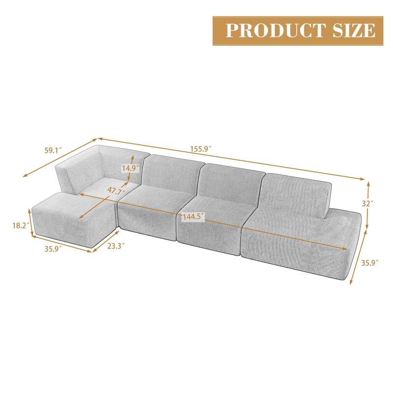 Oversized Corduroy Modular Sectional Fabric Sofa