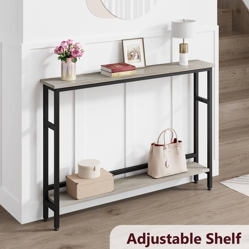 2 Tier Skinny Console Table with Adjustable Shelf for Living Room - 5.7"D x 39.4"W x 31.1"H
