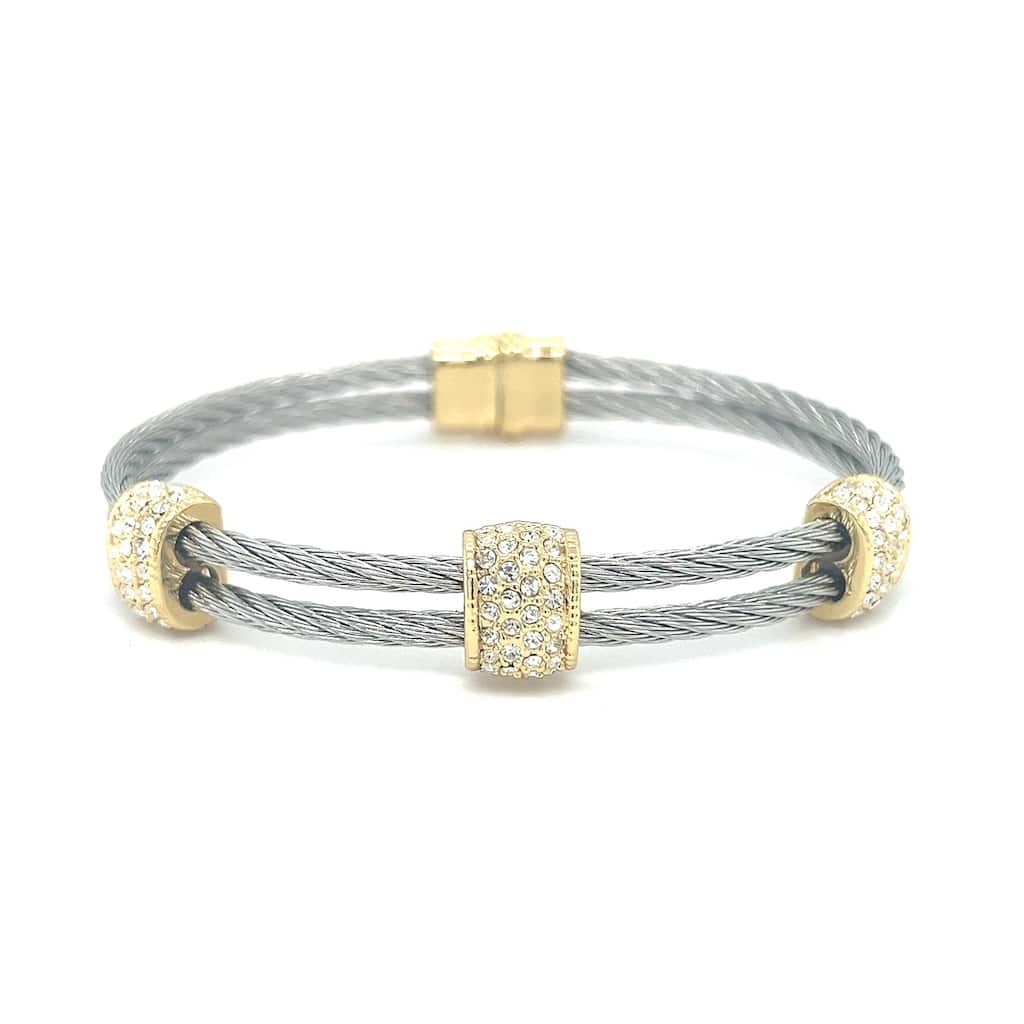 Juvell Gold Plated Cubic Zirconia Twisted Mesh Bangle Bracelet