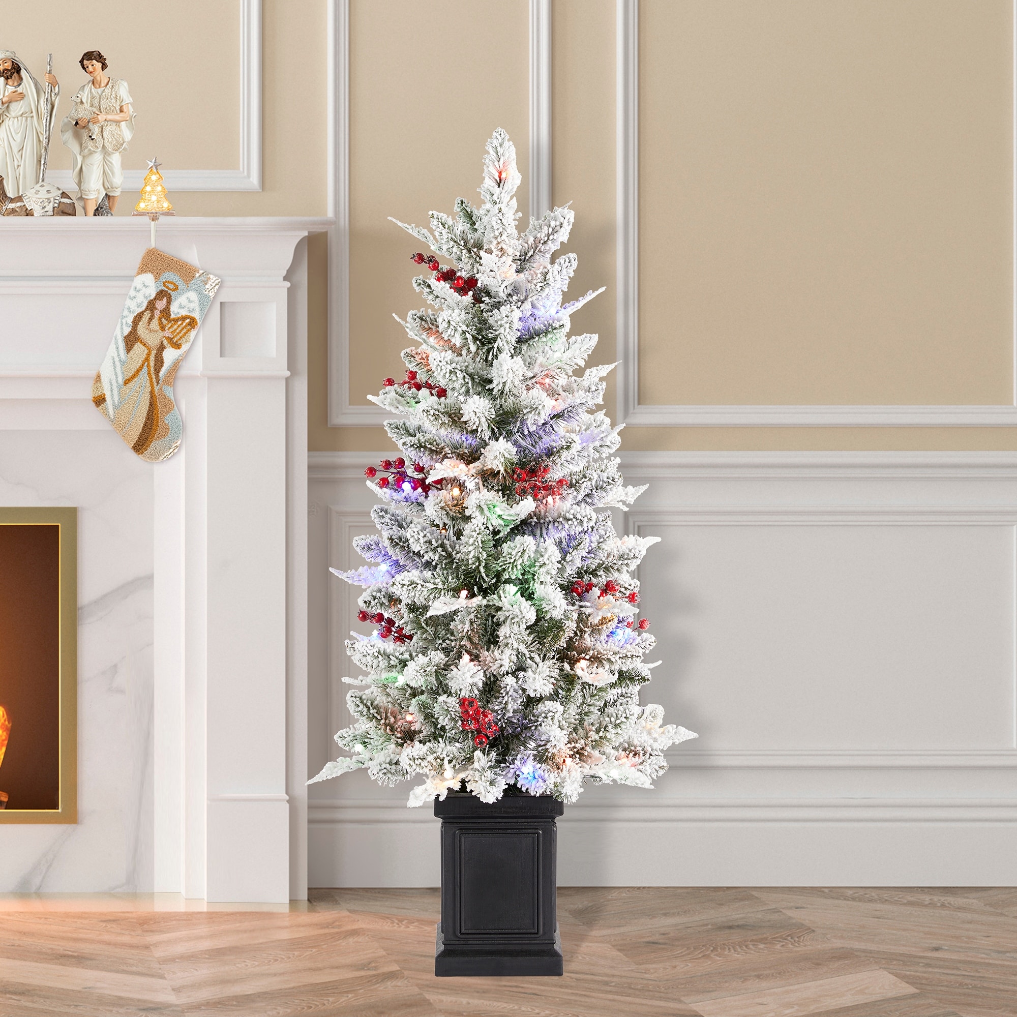 Glitzhome-4ft-Pre-Lit-Flocked-