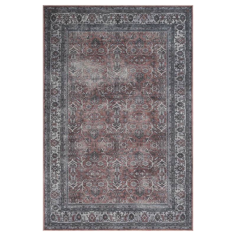 Alaska Machine-Washable Vintage Medallion Power-Loomed Area/Runner Rug - 9'2" x 11'9" - Red/Gray