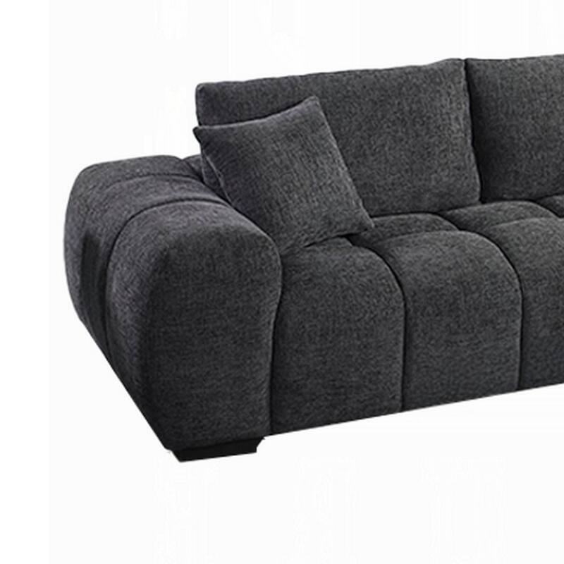 Sena L Sectional Sofa, 3 Accent Pillows, Gray Linen Fabric, 121 Inch
