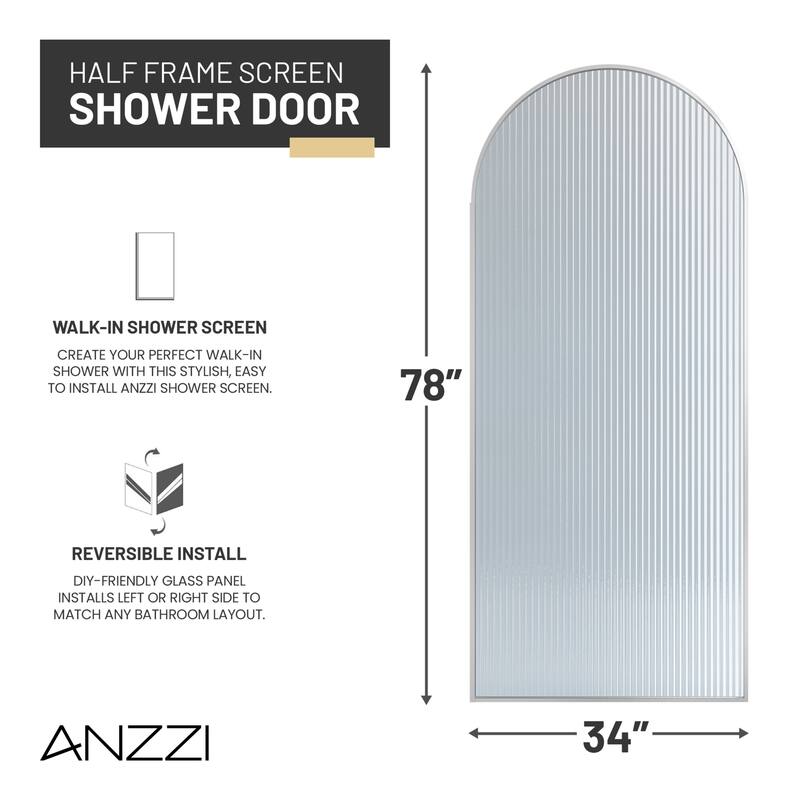 Ember Series 34 in. W x 78 in. H Fixed Framed Shower Door in Black, Gold or Nickel Finish with Clear or Fluted Glass