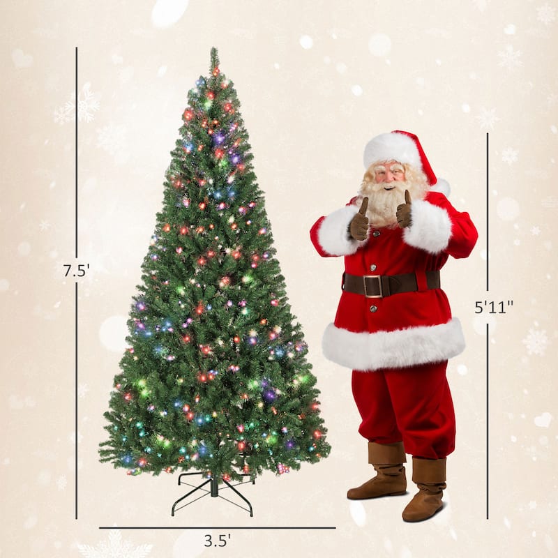 HOMCOM 7.5ft Prelit Xmas Tree: Dimmable RGB, 6 Modes, Remote, Timer, Metal Stand, Green - 7.5 Foot