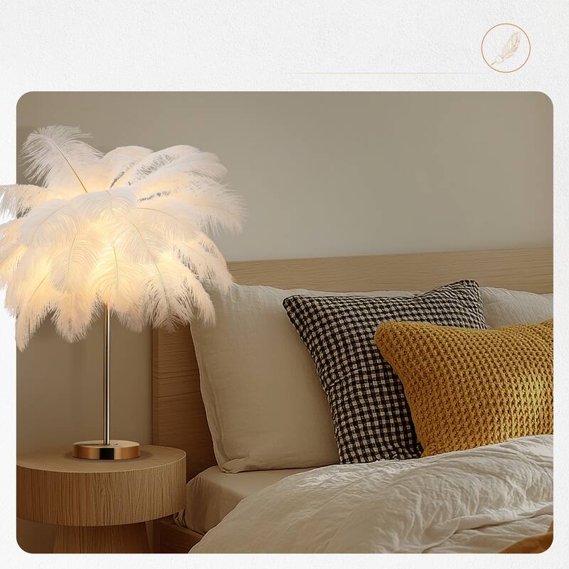 Feather Tripod Table Lamp With LED Bulbs