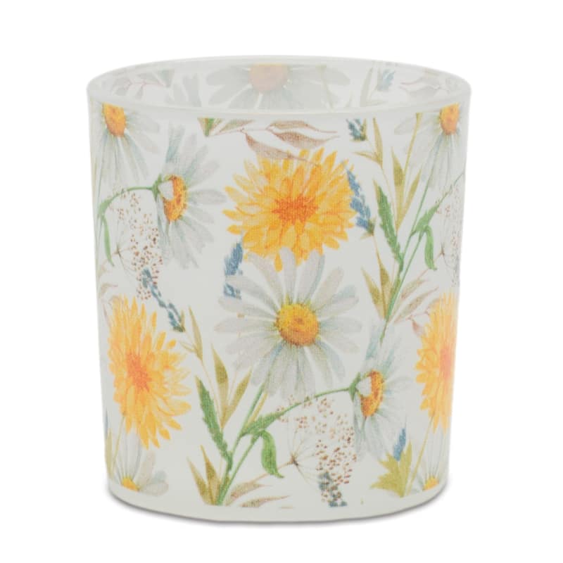 Frosted Glass Floral Votive Candle Holders - 3" - Yellow and Green - Set of 3