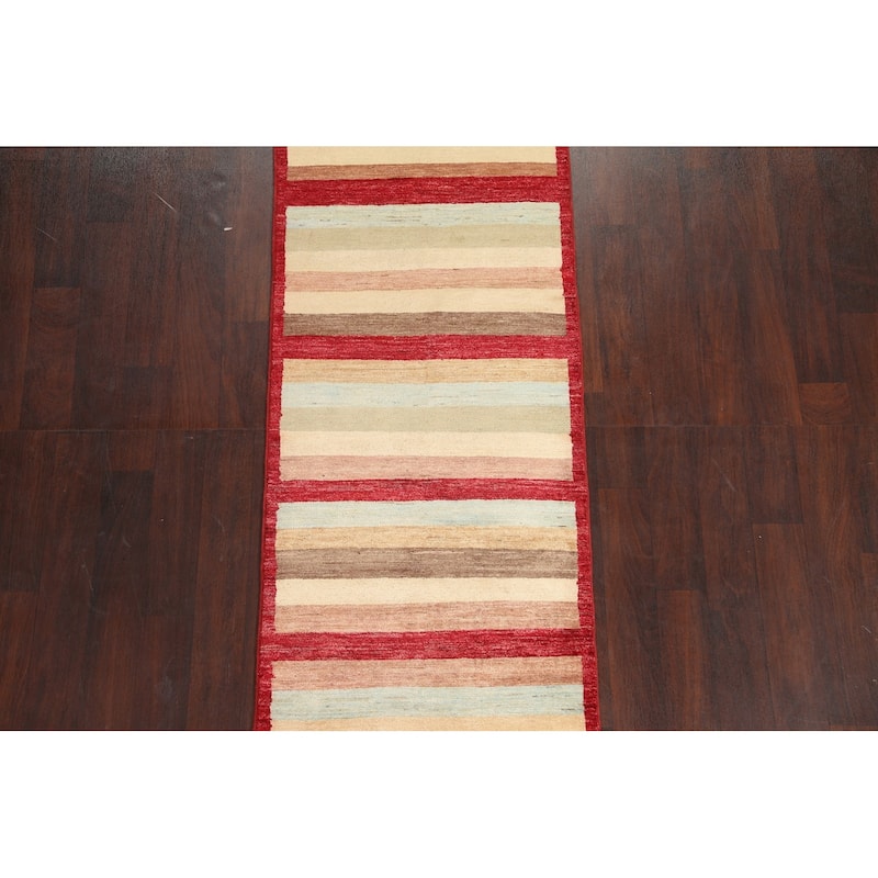 Striped Gabbeh Kashkoli Oriental Wool Runner Rug Hand-knotted Carpet - 2'9" x 7'11"