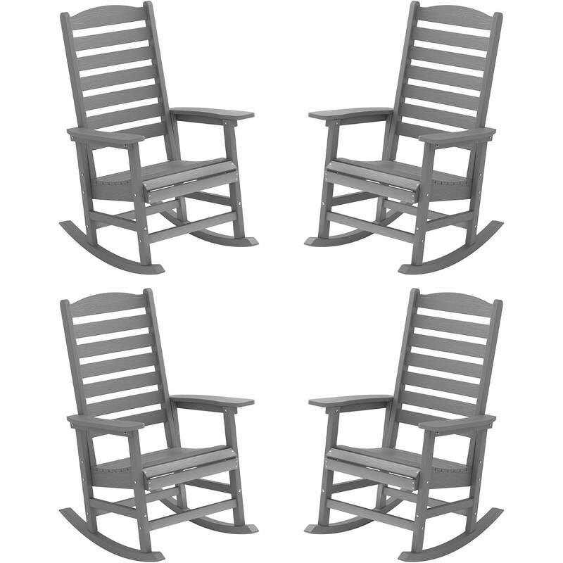 WINSOON All Weather HIPS Outdoor Rocking Chair with Curved Backrest - Set of 4 - Grey