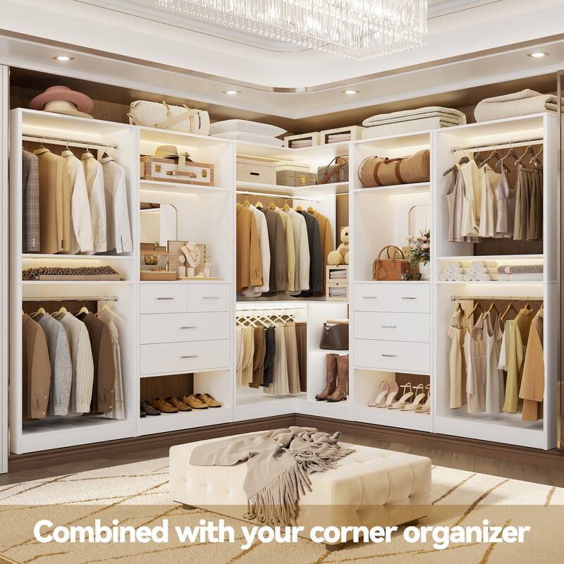 Set of 4 Closet System with 4 Drawer and Hanging Rods, Freestanding Closet Organizer with Storage Shelves