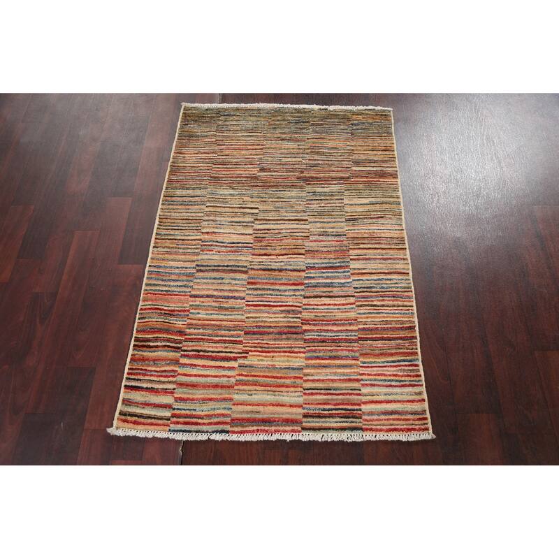 Striped Gabbeh Kashkoli Contemporary Area Rug Hand-knotted Wool Carpet - 2'8" x 3'11"