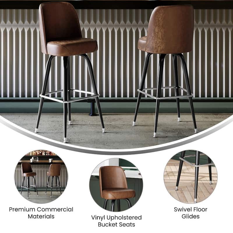 Metal Barstool with Swivel Vinyl Upholstered Bucket Seat and Footrest - 18.5"D x 18.5"W x 42.5"H