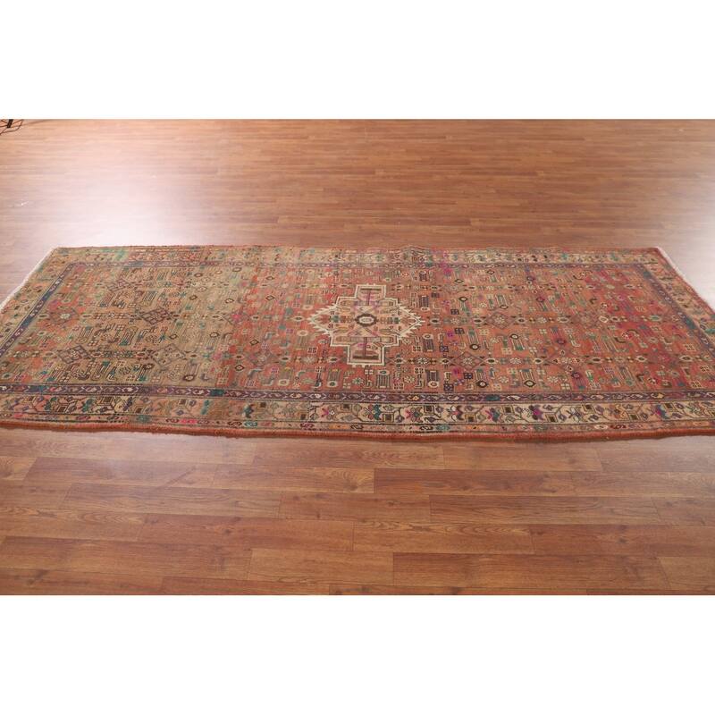 Geometric Zanjan Persian Vintage Runner Rug Handmade Wool Carpet - 3'7"x 9'10"